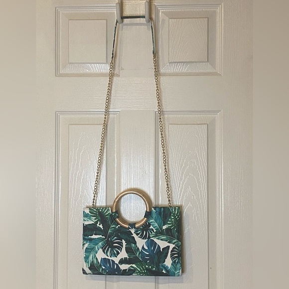 Call it Spring Gold Chain Crossbody and Clutch purse Floral Green Print - Picture 2 of 8